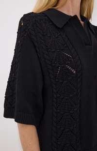 LouLou Studio Top Kina Polo Sweater, Black Soho-Boutique
