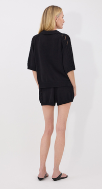 LouLou Studio Top Kina Polo Sweater, Black Soho-Boutique