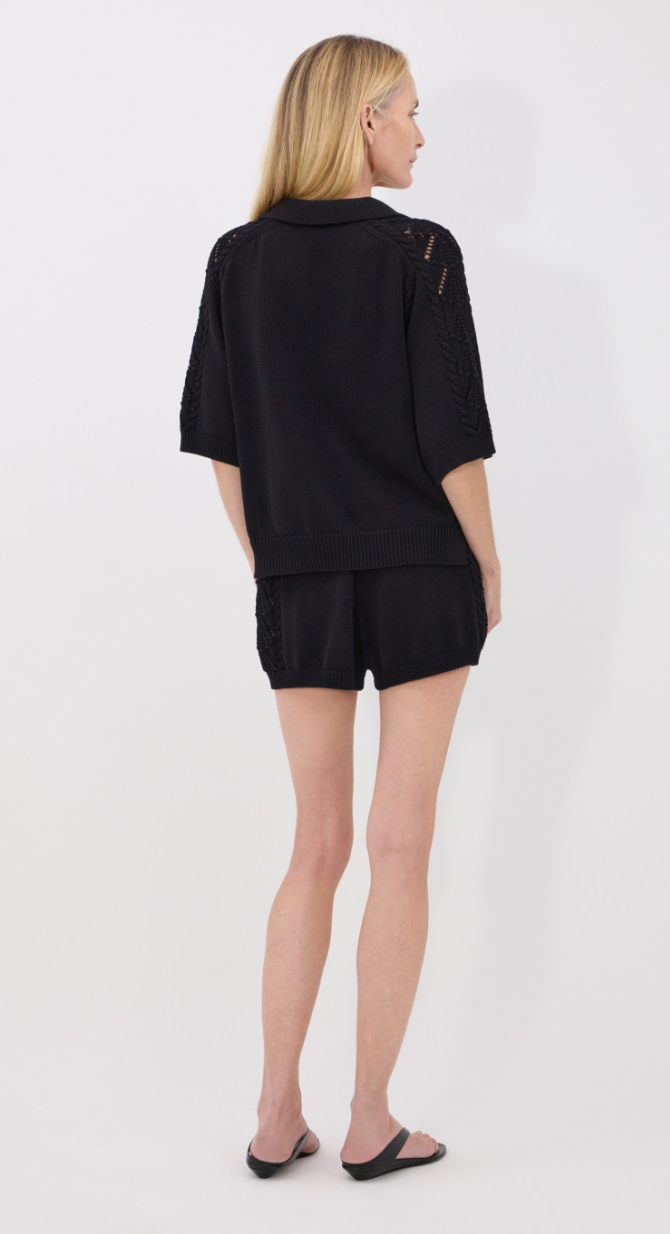 LouLou Studio Top Kina Polo Sweater, Black Soho-Boutique