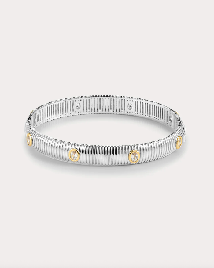 LUV AJ Bracelet The Georgia Ridged Bangle, Silver Soho-Boutique