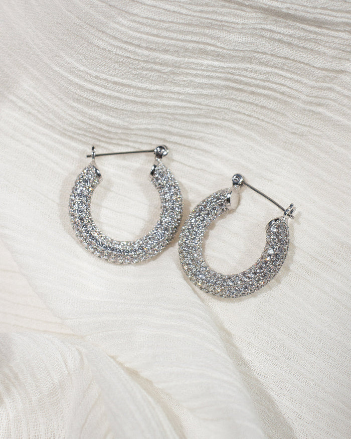 LUV AJ Earrings Pave Baby Amalfi Hoops, Silver Soho-Boutique