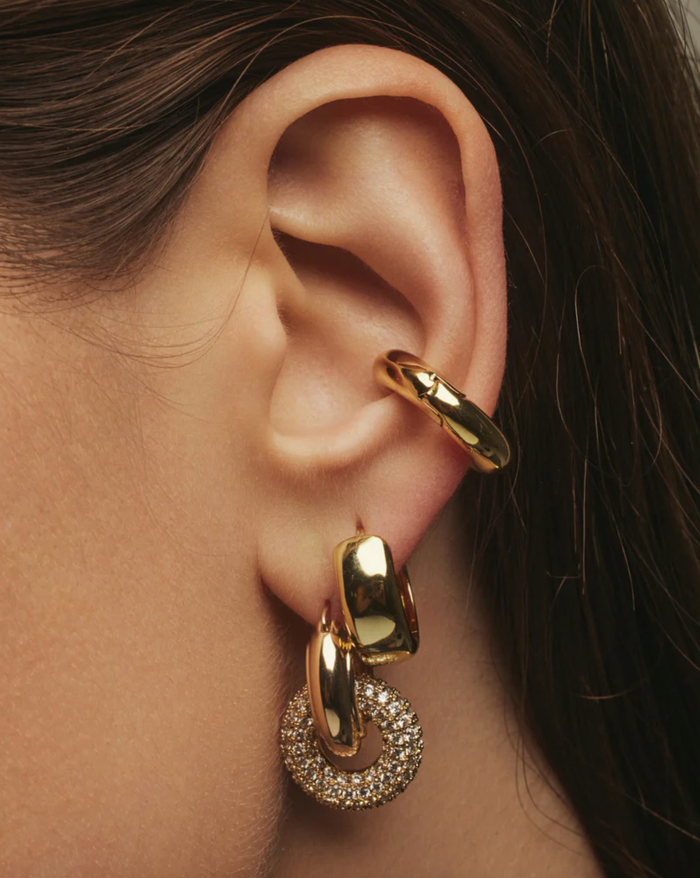 LUV AJ Earrings Pave Interlock Hoops, Gold Soho-Boutique