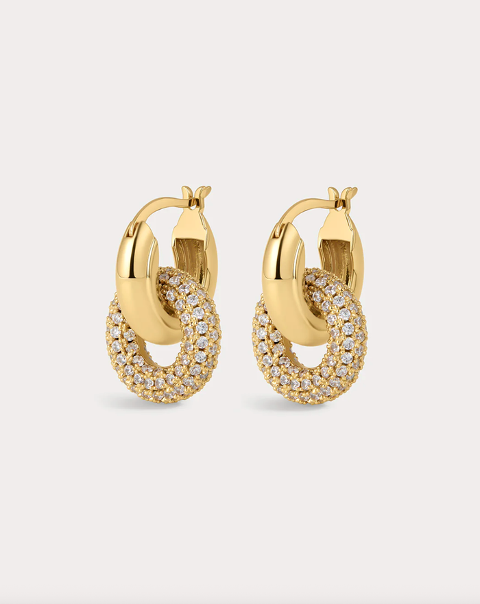 LUV AJ Earrings Pave Interlock Hoops, Gold Soho-Boutique