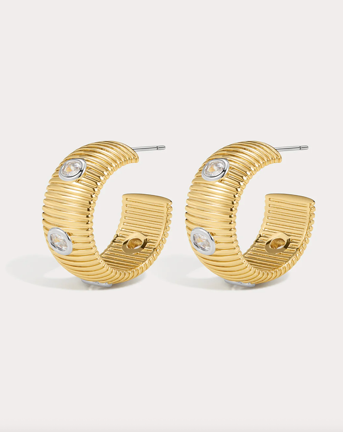 LUV AJ Earrings The Pave Georgia Ridged Hoops, Gold Soho-Boutique