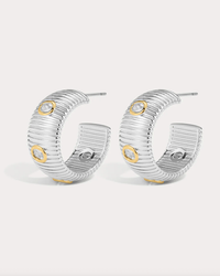 LUV AJ Earrings The Pave Georgia Ridged Hoops, Silver Soho-Boutique