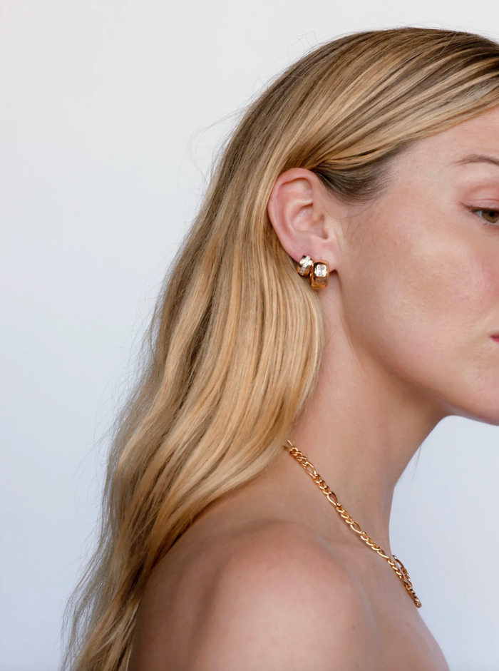 LUV AJ Earrings The Pave Stripe Monaco Huggies, Gold Soho-Boutique