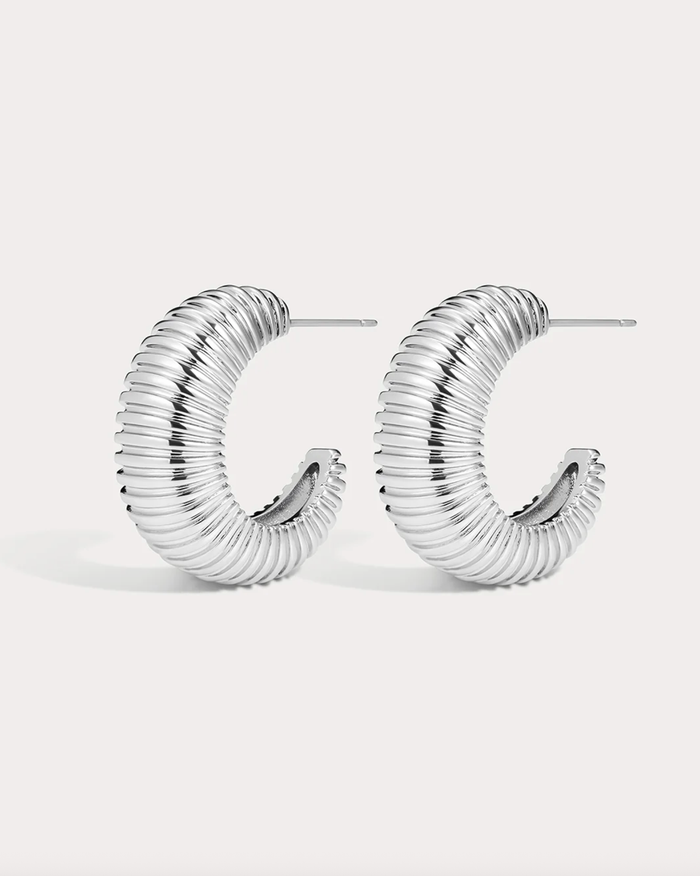 LUV AJ Earrings The XL Georgia Ridged Hoops, Silver Soho-Boutique