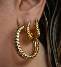 LUV AJ Jewelry Ridged Marbella Hoops, Gold Soho-Boutique
