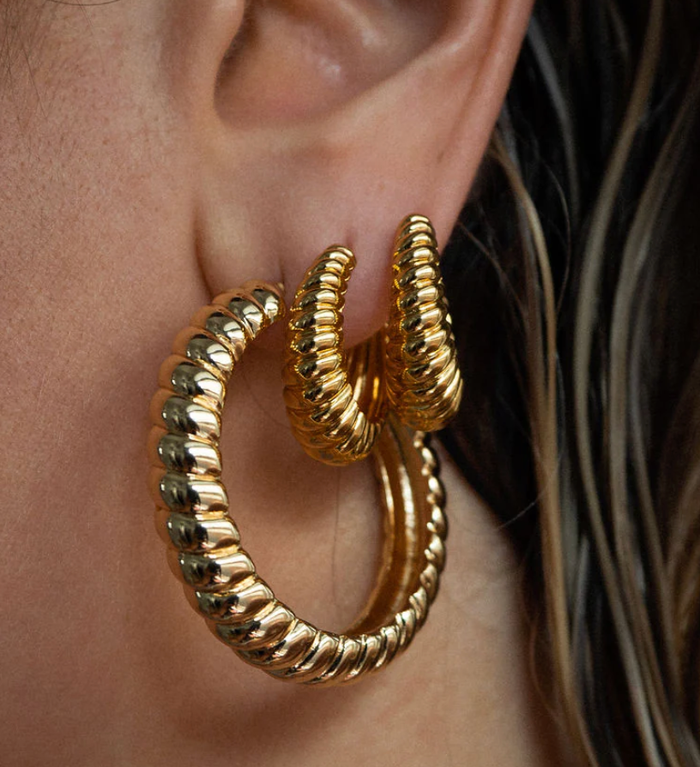 LUV AJ Jewelry Ridged Marbella Hoops, Gold Soho-Boutique