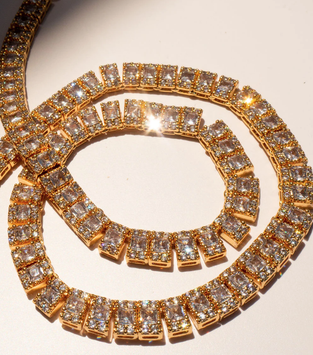 LUV AJ Necklace Triple Crystal Tennis Necklace, Gold Soho-Boutique