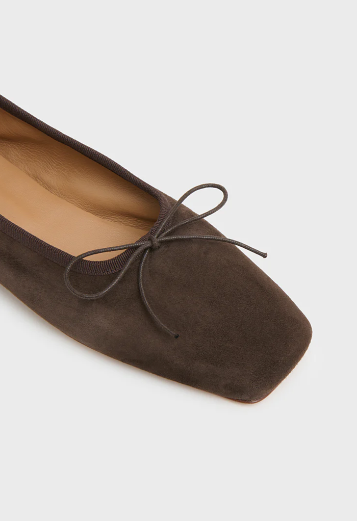 MANSUR GAVRIEL Shoe Square Toe Ballerina, Espresso Suede Soho-Boutique