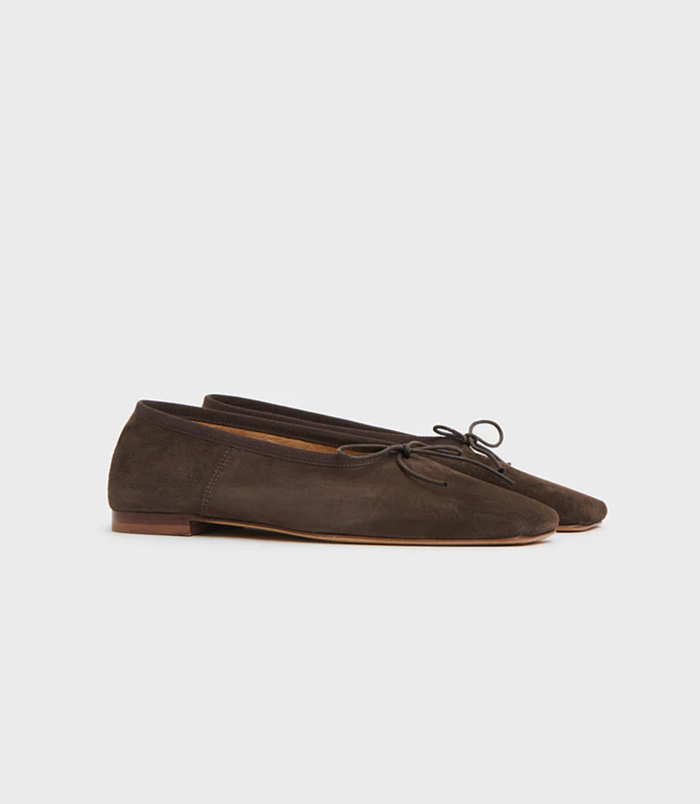 MANSUR GAVRIEL Shoe Square Toe Ballerina, Espresso Suede Soho-Boutique