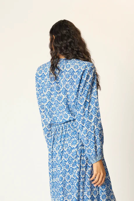 Natalie Martin Blouse Amelia Top, Fleur-De-Lis Blue Soho-Boutique