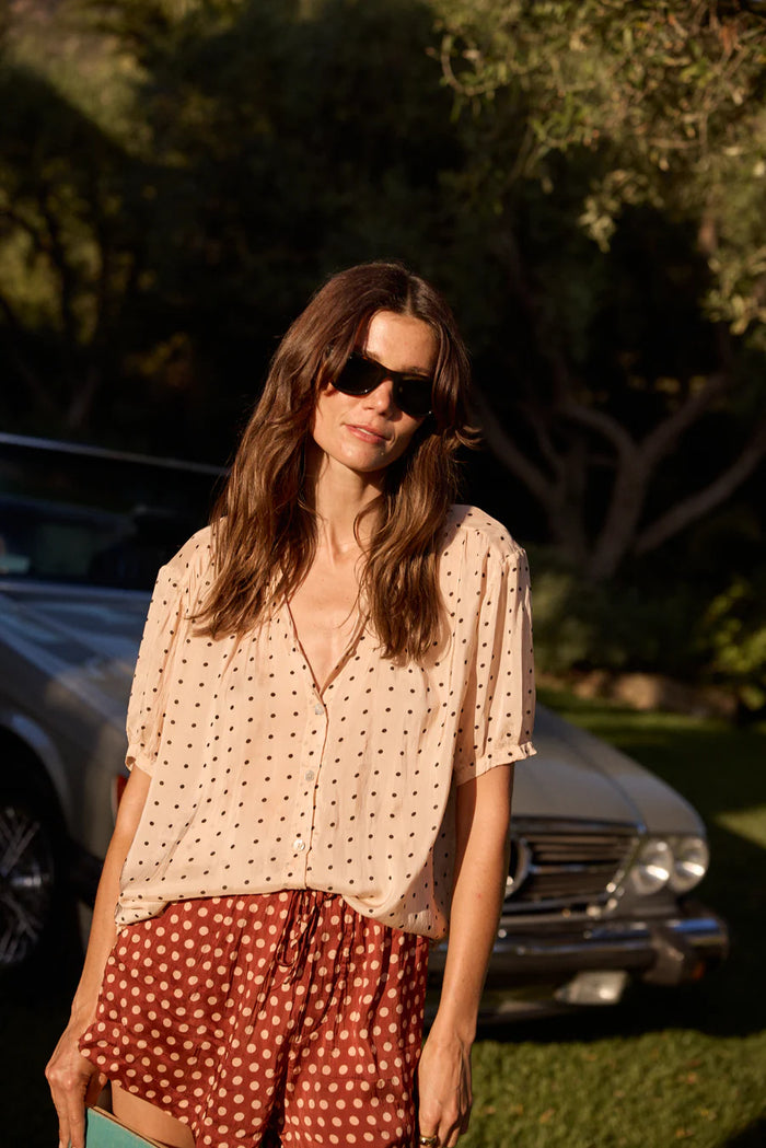 Natalie Martin Blouse Violet Top, Polka Dot Crema Soho-Boutique