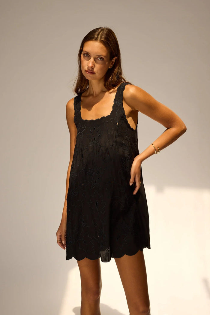 Natalie Martin Dress Nadia Dress, Black Silk Embroidery Soho-Boutique