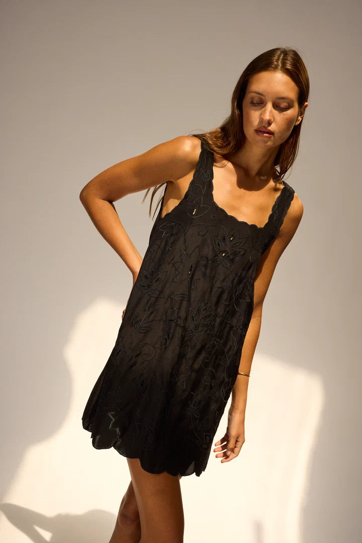 Natalie Martin Dress Nadia Dress, Black Silk Embroidery Soho-Boutique