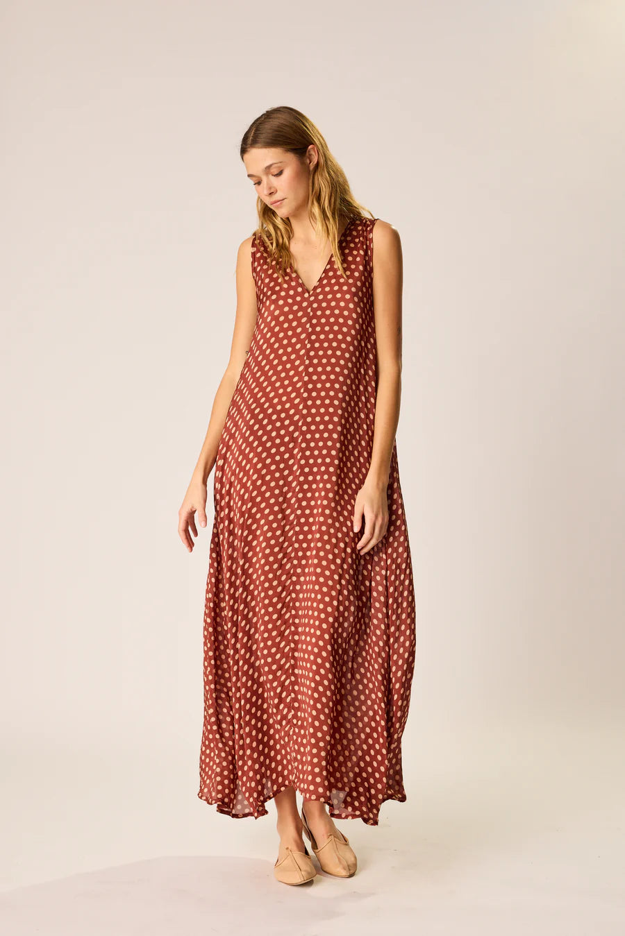 Natalie Martin Dress Tova Maxi Dress, Polka Dot Cappuccino Soho-Boutique