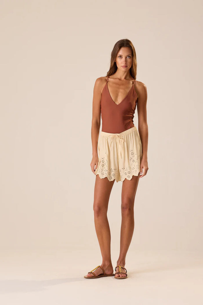 Natalie Martin Shorts Jasper Short, Cream Silk Embroidery Soho-Boutique