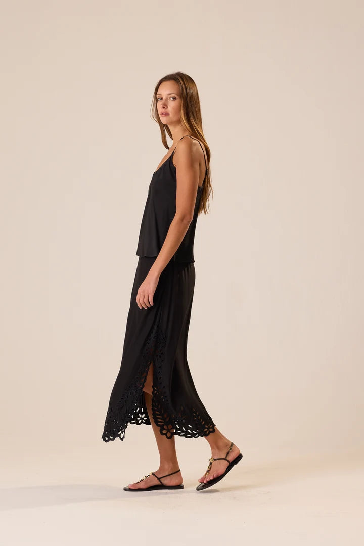 Natalie Martin Skirt Anita Skirt, Black Silk Embroidery Soho-Boutique