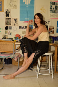 Natalie Martin Skirt Anita Skirt, Black Silk Embroidery Soho-Boutique
