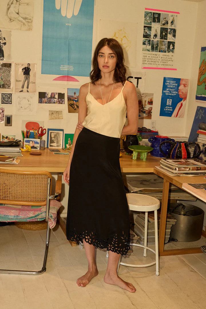 Natalie Martin Skirt Anita Skirt, Black Silk Embroidery Soho-Boutique
