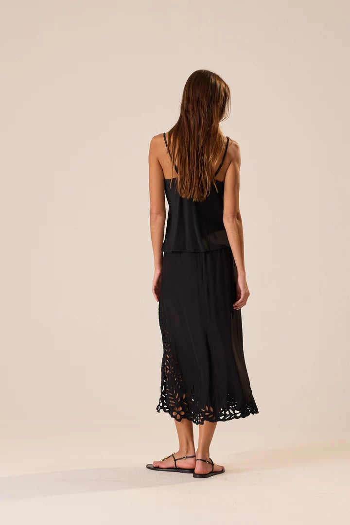 Natalie Martin Skirt Anita Skirt, Black Silk Embroidery Soho-Boutique