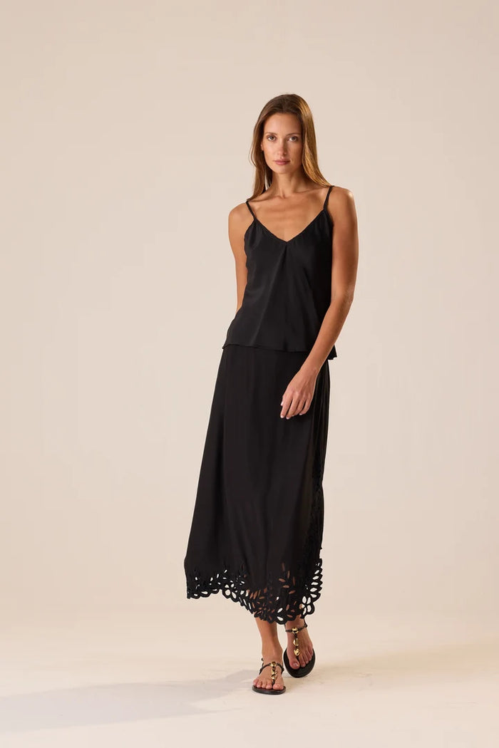 Natalie Martin Skirt Anita Skirt, Black Silk Embroidery Soho-Boutique