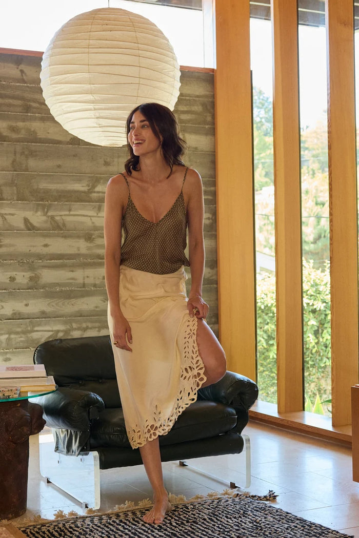 Natalie Martin Skirt Anita Skirt, Cream Silk Embroidery Soho-Boutique