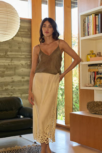 Natalie Martin Skirt Anita Skirt, Cream Silk Embroidery Soho-Boutique