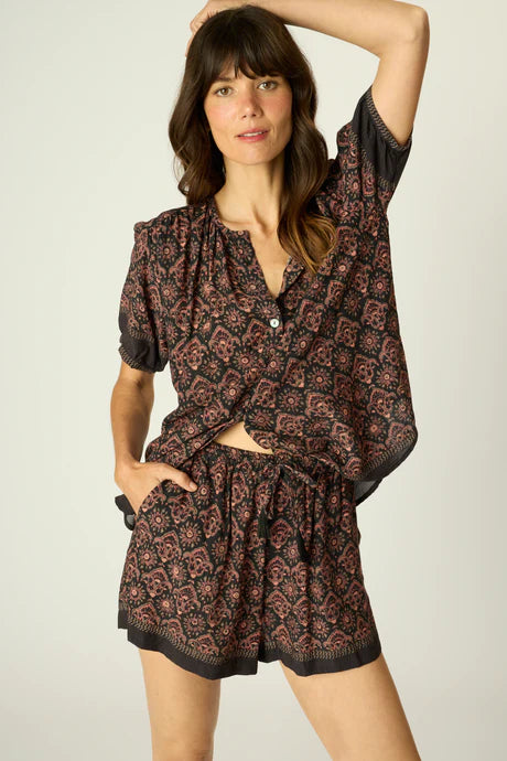 Natalie Martin Top Violet Top, Fleur De Lis Black Soho-Boutique