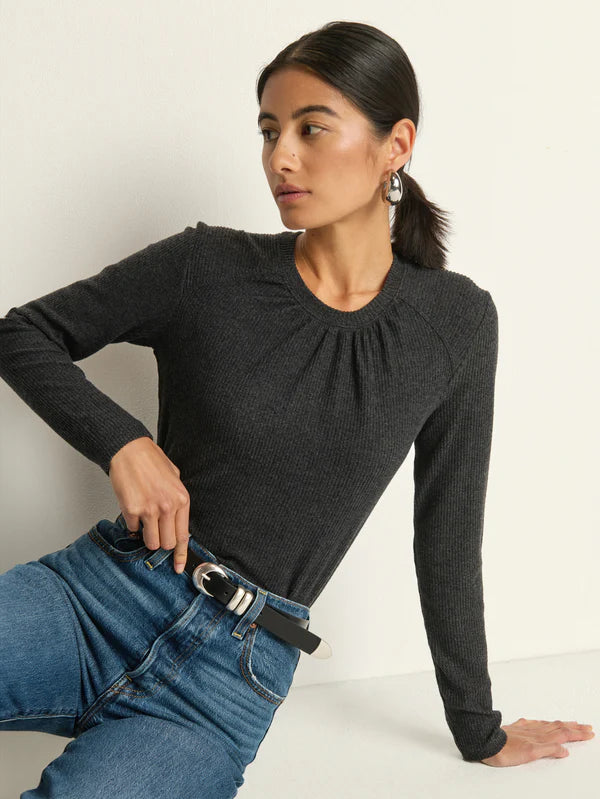 NATION LTD Shirt Alejandra Long Sleeve Tee, Heather Charcoal Soho-Boutique