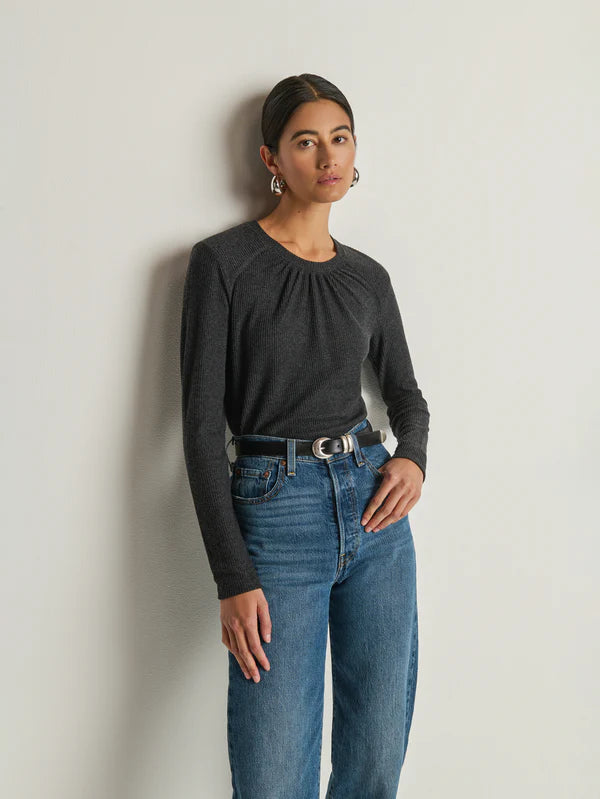 NATION LTD Shirt Alejandra Long Sleeve Tee, Heather Charcoal Soho-Boutique