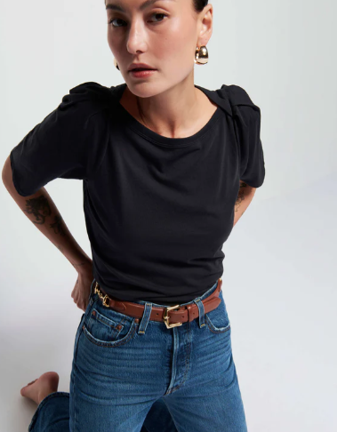 NATION LTD Shirt Deana Solid Envelope T-Shirt, Jet Black Soho-Boutique