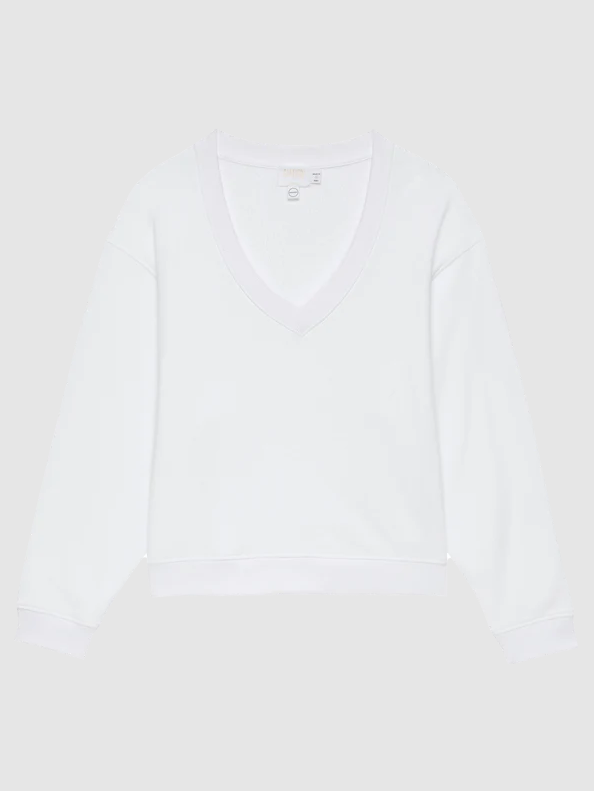 NATION LTD Sweatshirt Wyatt V Neck Sweatshirt, White Soho-Boutique