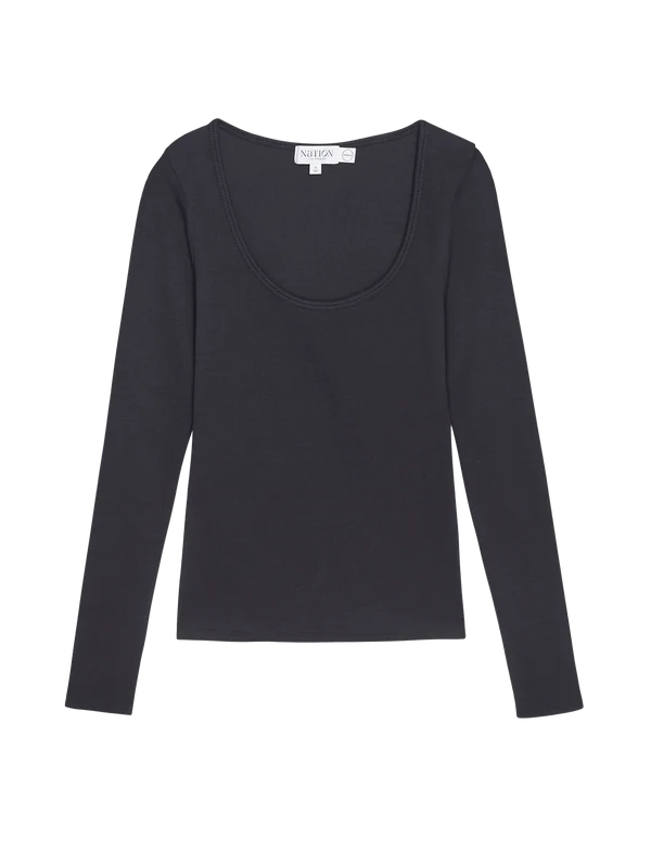 NATION LTD T-Shirt Elaine Long Sleeve, Jet Black Soho-Boutique