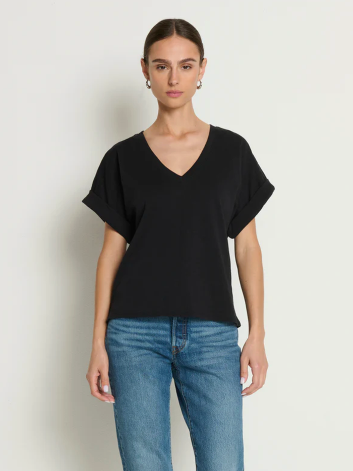 NATION LTD T-Shirt Stevie Cuffed V-Neck Top, Jet Black Soho-Boutique