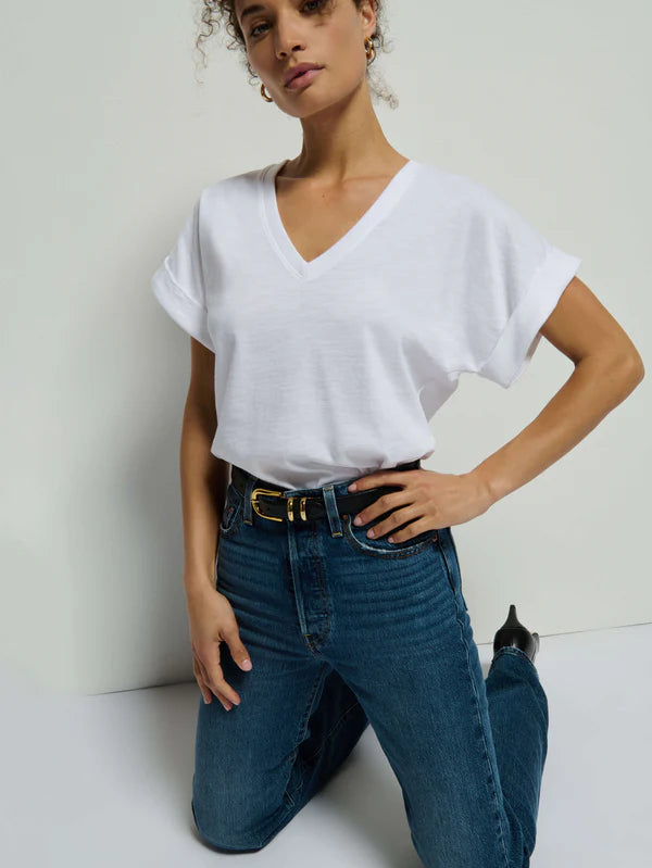 NATION LTD T-Shirt Stevie Cuffed V-Neck Top, White Soho-Boutique