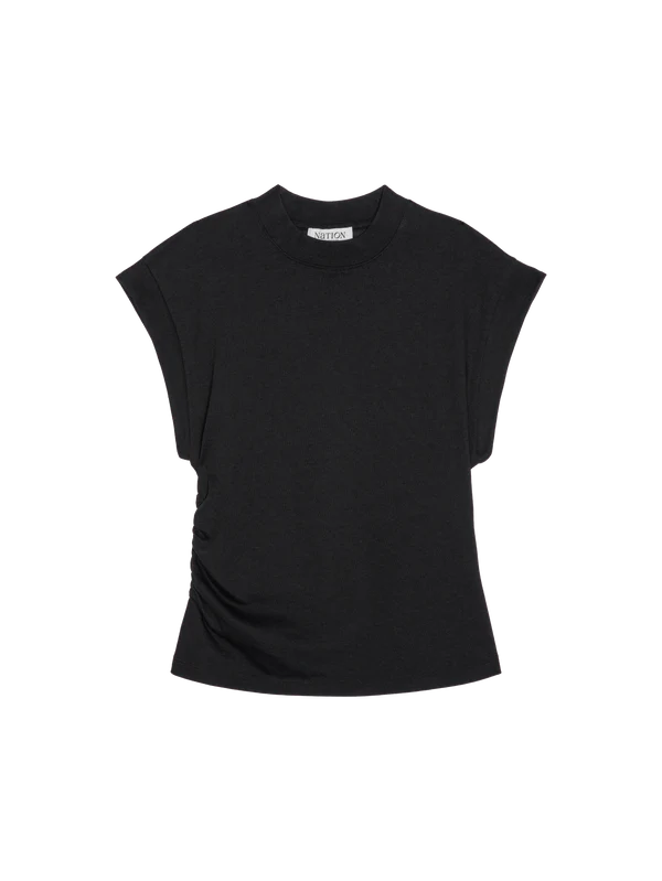 NATION LTD Top Andrea Side Shirred Top, Jet Black Soho-Boutique