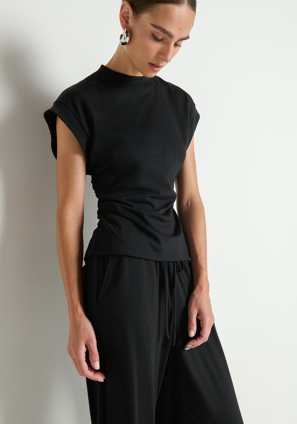 NATION LTD Top Andrea Side Shirred Top, Jet Black Soho-Boutique