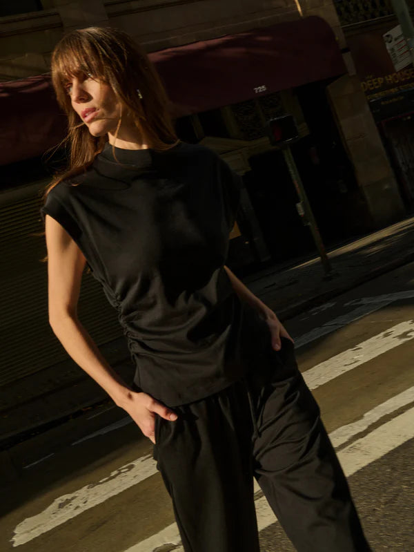 NATION LTD Top Andrea Side Shirred Top, Jet Black Soho-Boutique