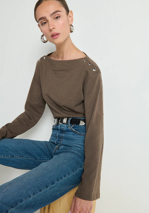 NATION LTD Top Rochelle Boatneck Tee, Espresso Soho-Boutique