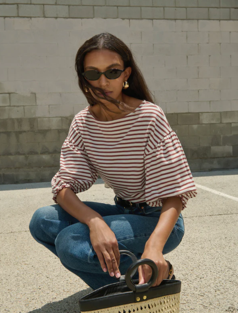 NATION LTD top Sandra Boatneck Top, Sable Stripe Soho-Boutique