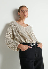 NATION LTD Top Savanna Shirred Top, Espresso Pinstripe Soho-Boutique