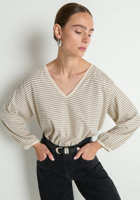 NATION LTD Top Savanna Shirred Top, Espresso Pinstripe Soho-Boutique