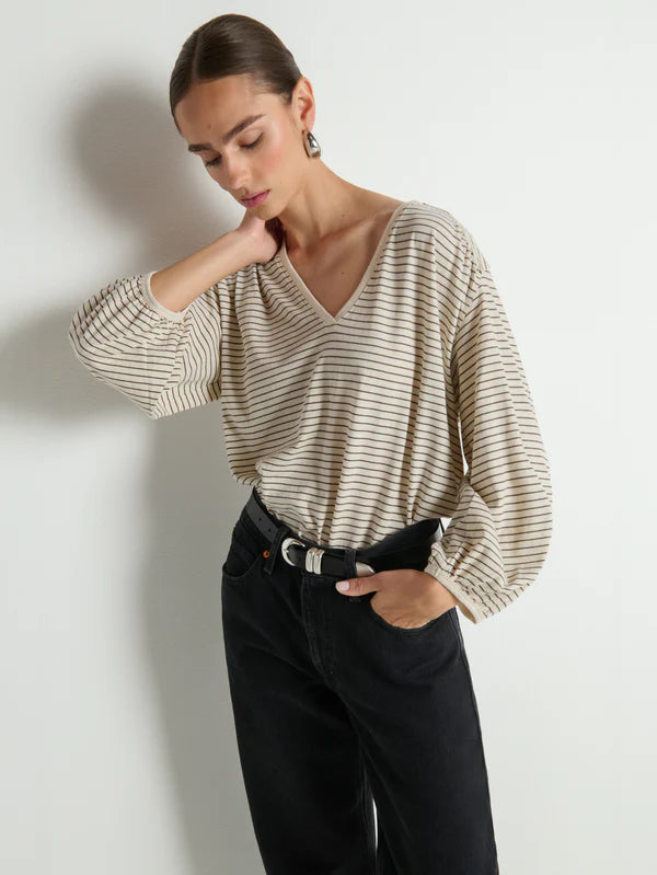 NATION LTD Top Savanna Shirred Top, Espresso Pinstripe Soho-Boutique