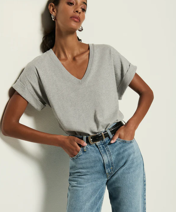 NATION LTD top Stevie Cuffed V-Neck, Heather Grey Soho-Boutique