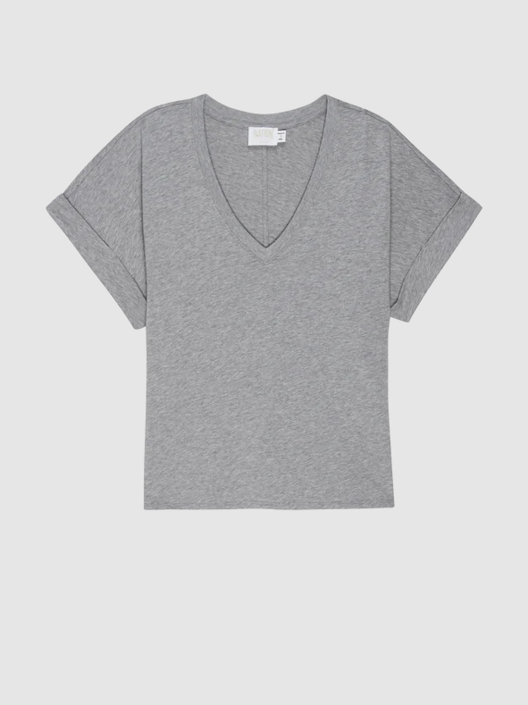 NATION LTD top Stevie Cuffed V-Neck, Heather Grey Soho-Boutique