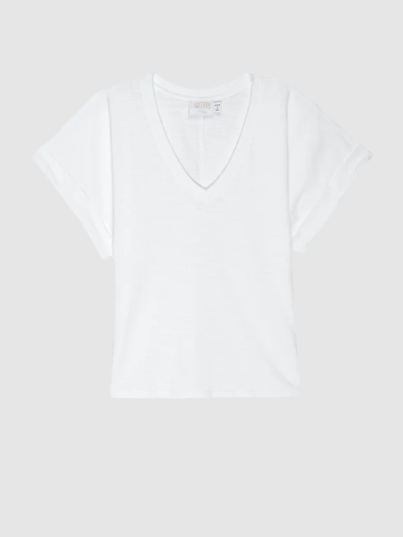 NATION LTD top Stevie Cuffed V-Neck, Optic White Soho-Boutique