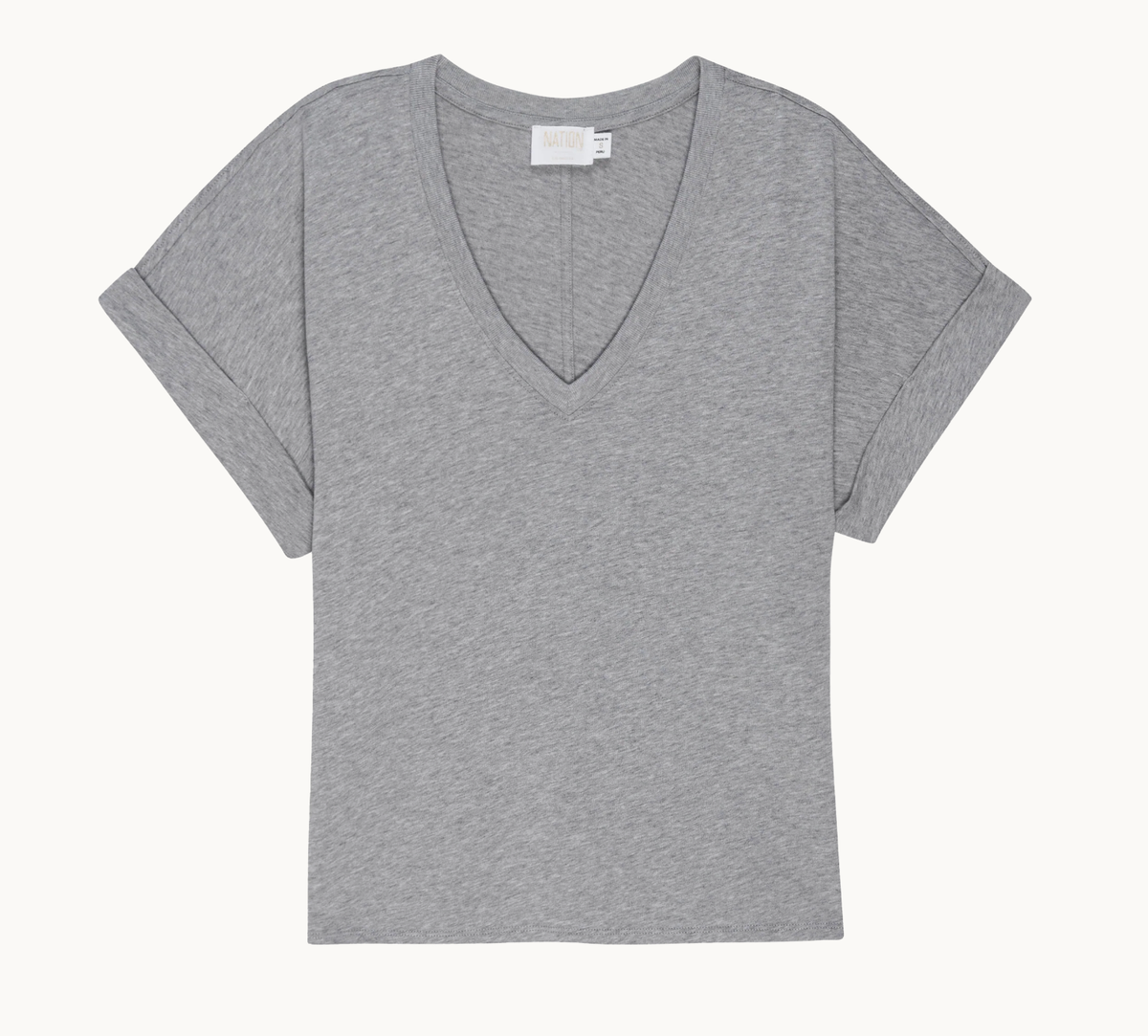 NATION LTD Top Stevie Cuffed V-Neck Top, Heather Grey Soho-Boutique