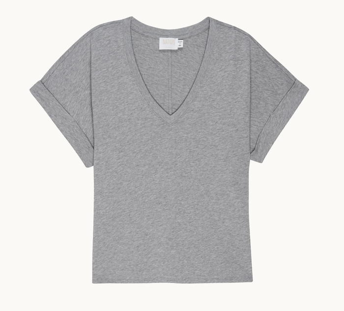 NATION LTD Top Stevie Cuffed V-Neck Top, Heather Grey Soho-Boutique